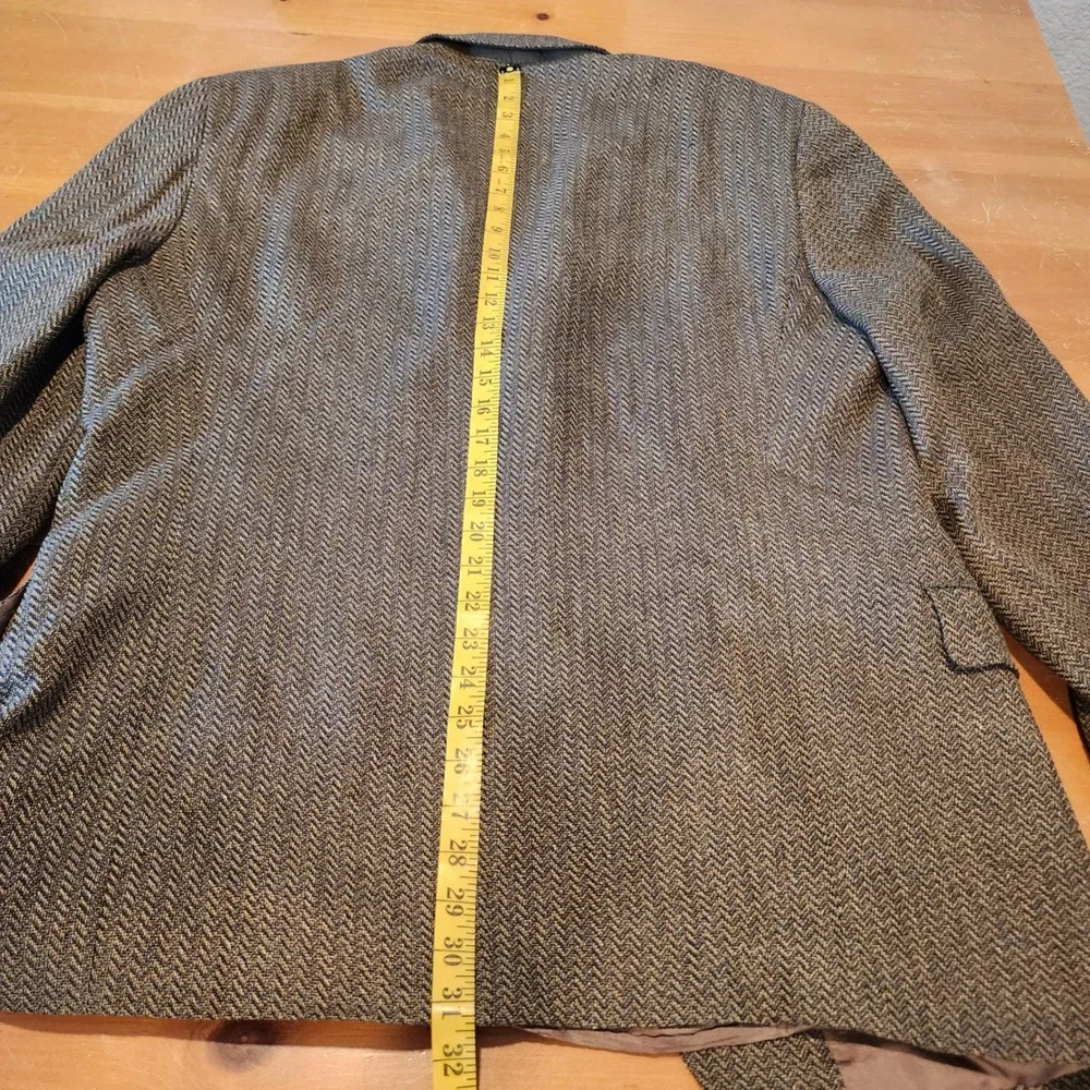 Joseph Abboud Patrick James Silk Wool Herringbone Blazer 46R Brown Vintage Work